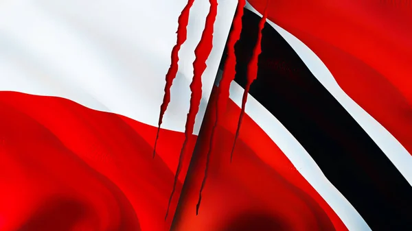 Drapeaux Pologne Trinité Tobago Avec Concept Cicatrice Drapeau Rendu Pologne — Photo