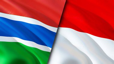 Gambiya ve Monako bayrakları. 3 boyutlu dalgalanan bayrak tasarımı. Gambia Monako bayrağı, resim, duvar kağıdı. Gambiya, Monako 'ya karşı, görüntü 3 boyutlu. Gambiya Monako ilişkileri ittifak ve ticaret, seyahat, turizm konsepti