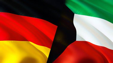 Almanya ve Kuveyt bayrakları. 3 boyutlu dalgalanan bayrak tasarımı. Almanya Kuveyt bayrağı, resim, duvar kağıdı. Almanya Kuveyt 'e karşı, görüntü 3 boyutlu. Almanya Kuveyt ilişkileri ittifak ve ticaret, seyahat, turizm konsepti