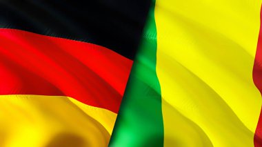 Almanya ve Mali bayrakları. 3 boyutlu dalgalanan bayrak tasarımı. Almanya bayrağı, resim, duvar kağıdı. Almanya, Mali 'ye karşı, görüntü 3 boyutlu. Almanya Mali ilişkileri ittifak ve ticaret, seyahat, turizm konsepti