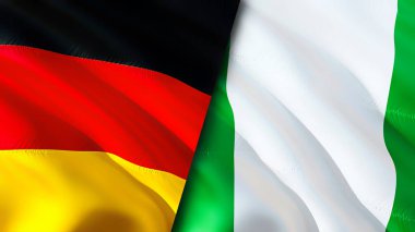 Almanya ve Nijerya bayrakları. 3 boyutlu dalgalanan bayrak tasarımı. Almanya Nijerya bayrağı, resim, duvar kağıdı. Almanya, Nijerya 'ya karşı, görüntü 3 boyutlu. Almanya Nijerya ilişkileri ittifak ve ticaret, seyahat, turizm konsepti