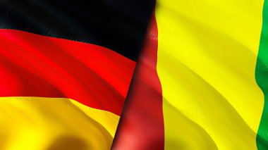 Almanya ve Gine bayrakları. 3 boyutlu dalgalanan bayrak tasarımı. Alman Gine bayrağı, resim, duvar kağıdı. Almanya, Gine 'ye karşı, görüntü 3 boyutlu. Almanya Gine ilişkileri ittifak ve ticaret, seyahat, turizm konsepti