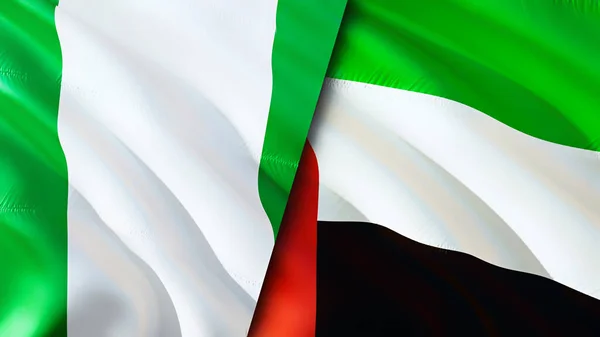 Flaggen Nigerias Und Der Vereinigten Arabischen Emirate Fahnenschwenken Nigeria Vereinigte — Stockfoto