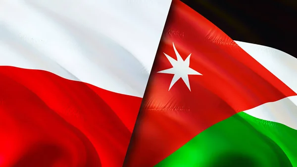 Polen Och Jordanien Flaggor Viftande Flagga Design Polen Jordanien Flagga — Stockfoto