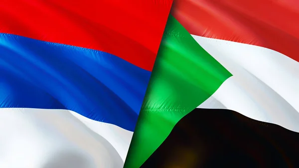 Serbia and Sudan flags. 3D Waving flag design. Serbia Sudan flag, picture, wallpaper. Serbia vs Sudan image,3D rendering. Serbia Sudan relations alliance and Trade,travel,tourism concep