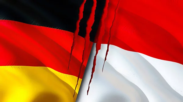 Duitsland Monaco Vlaggen Met Litteken Concept Wuivende Vlag Weergave Duitsland — Stockfoto