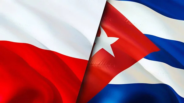 Польща Куба Прапори Waving Flag Прапор Польщі Фото Шпалери Poland — стокове фото