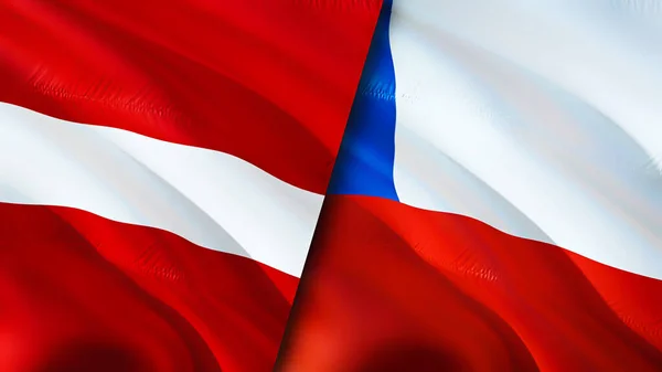 Latvia and Chile flags. 3D Waving flag design. Latvia Chile flag, picture, wallpaper. Latvia vs Chile image,3D rendering. Latvia Chile relations alliance and Trade,travel,tourism concep