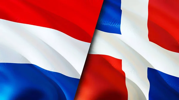 Vlajky Nizozemska Dominikánské Republiky Návrh Vlnění Vlajky Nizozemsko Dominikánská Republika — Stock fotografie