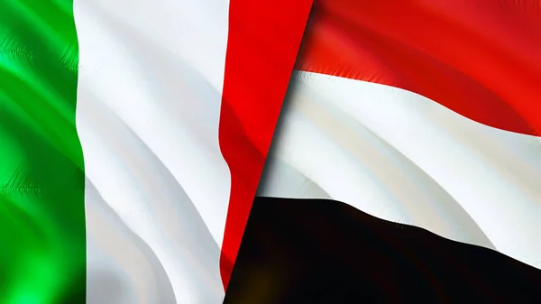 Olaszország Jemen Zászlói Integető Zászló Design Olaszország Jemen Zászló Kép — Stock Fotó