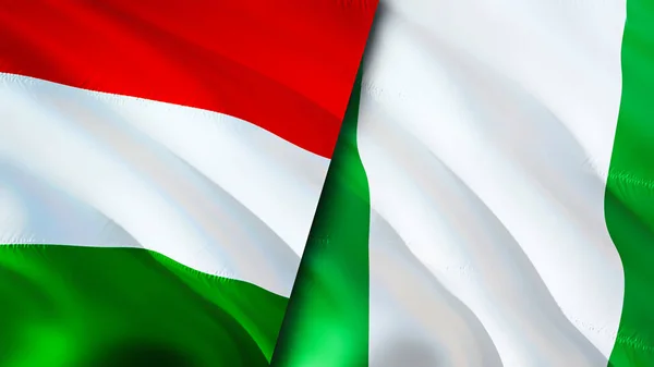 Macaristan Nijerya Bayrakları Boyutlu Dalgalanan Bayrak Tasarımı Macaristan Nijerya Bayrağı — Stok fotoğraf