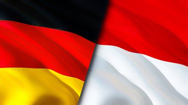 Almanya ve Monako bayrakları. 3 boyutlu dalgalanan bayrak tasarımı. Almanya Monako bayrağı, resim, duvar kağıdı. Almanya, Monako 'ya karşı, görüntü 3 boyutlu. Almanya Monako ilişkileri ittifak ve ticaret, seyahat, turizm konsepti