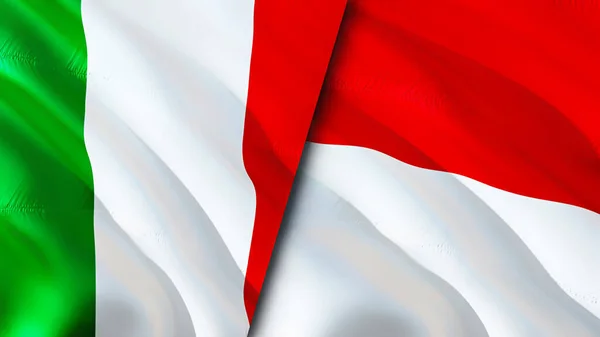 Olaszország Monaco Zászlói Integető Zászló Design Olaszország Monaco Zászló Kép — Stock Fotó