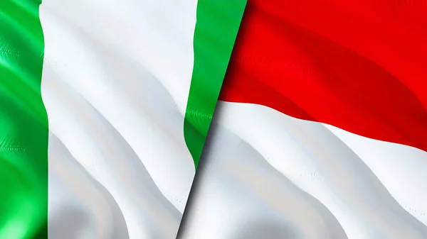 Nigéria Monaco Zászlói Integető Zászló Design Nigéria Monaco Zászló Kép — Stock Fotó