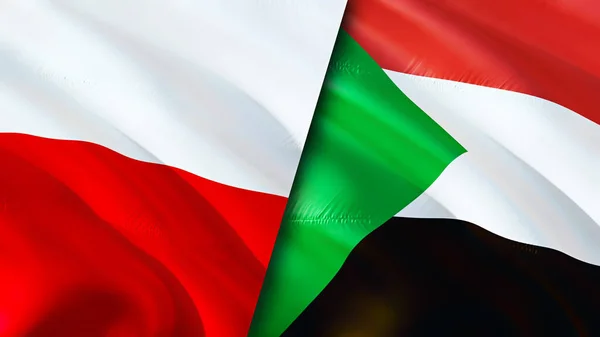 Poland and Sudan flags. 3D Waving flag design. Poland Sudan flag, picture, wallpaper. Poland vs Sudan image,3D rendering. Poland Sudan relations alliance and Trade,travel,tourism concep