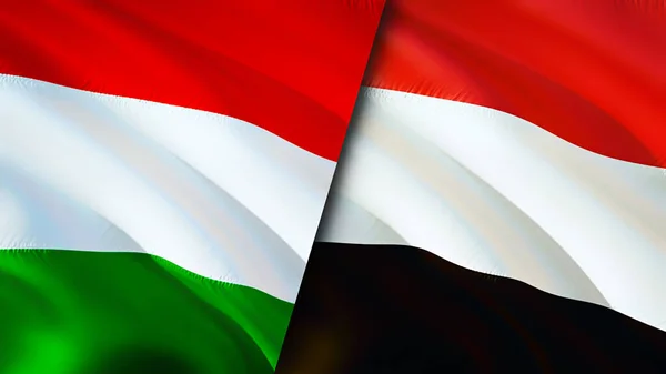 Bandiere Ungheria Yemen Progettazione Bandiera Sventolante Ungheria Yemen Bandiera Foto — Foto Stock