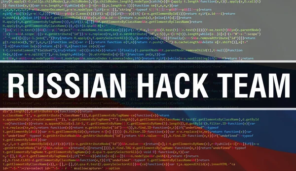 Russian hack team with Digital java code text. Russian hack team and Computer software coding vector concept. Programming coding script java, digital program code with Russian hack team on scree