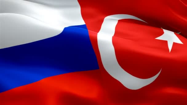 Turkish Russian Flag Waving Video Wind Footage Full Moscow Istanbul — Vídeo de stock