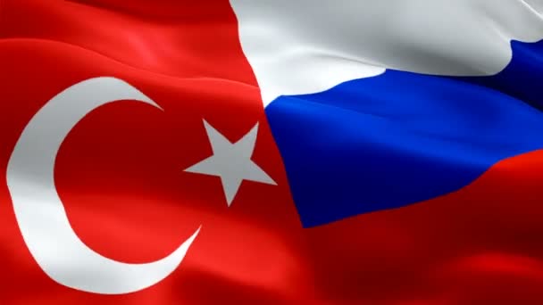 Turkey Russia Flag Closeup 1080P Full 1920X1080 Footage Video Waving — Video Stock