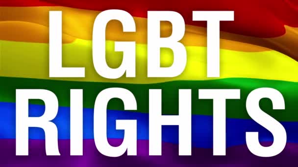 Hbtq Rättigheter Text Rainbow Flagga Video Isolerad Vinka Vinden Realistiska — Stockvideo