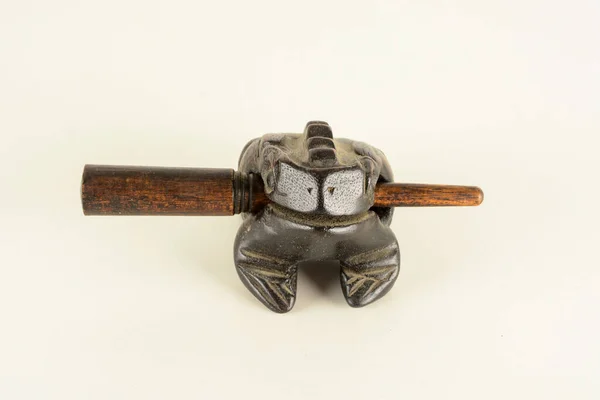 Typical vintage Oriental wooden frog musical instrument souvenir