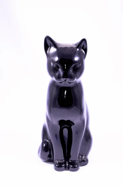 Clay Handmade Statue of a Black Cat — Stock Photo, Image