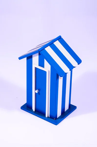 Strand hut wit en blauw Room kleden — Stockfoto