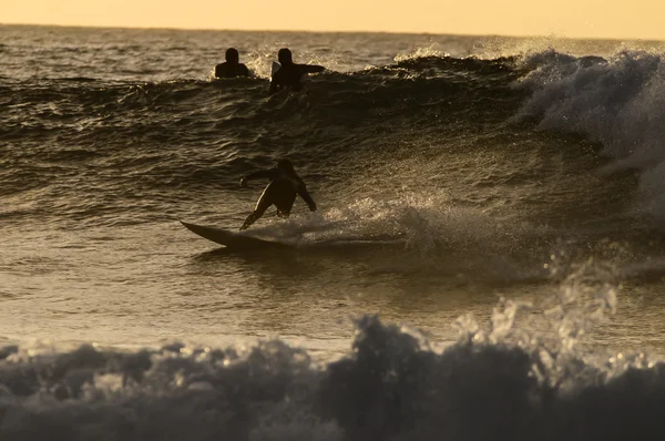 Achtergrondverlichting silhouet surfer — Stockfoto