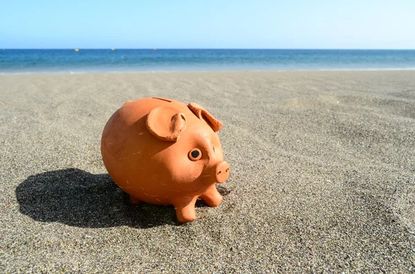 Coin Bank on Sand — Stock Photo, Image