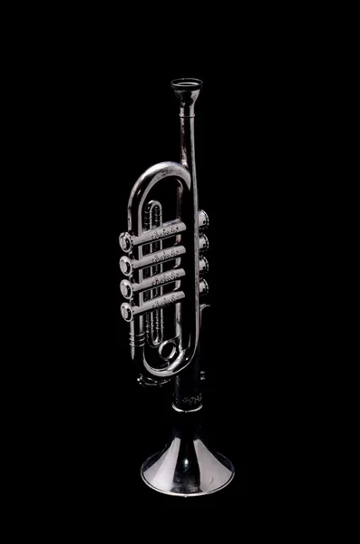 Silberne Vintage Spielzeugtrompete — Stockfoto