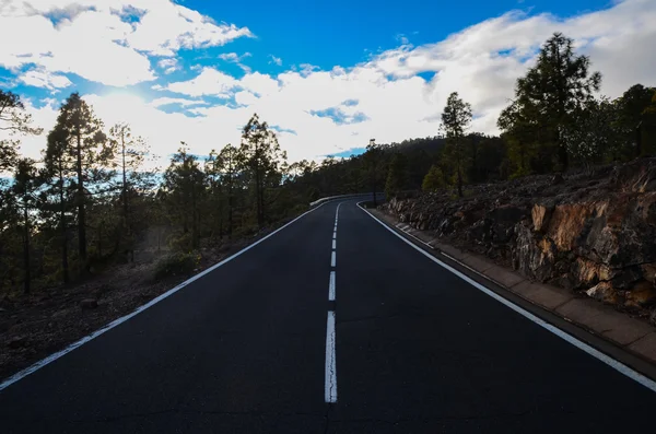 El teide Milli Parkı içinde bulutlu gün yolda — Stok fotoğraf