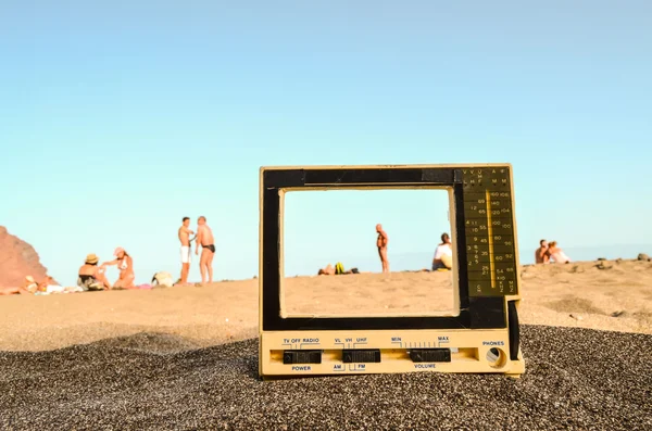 TV på Sand stranden — Stockfoto