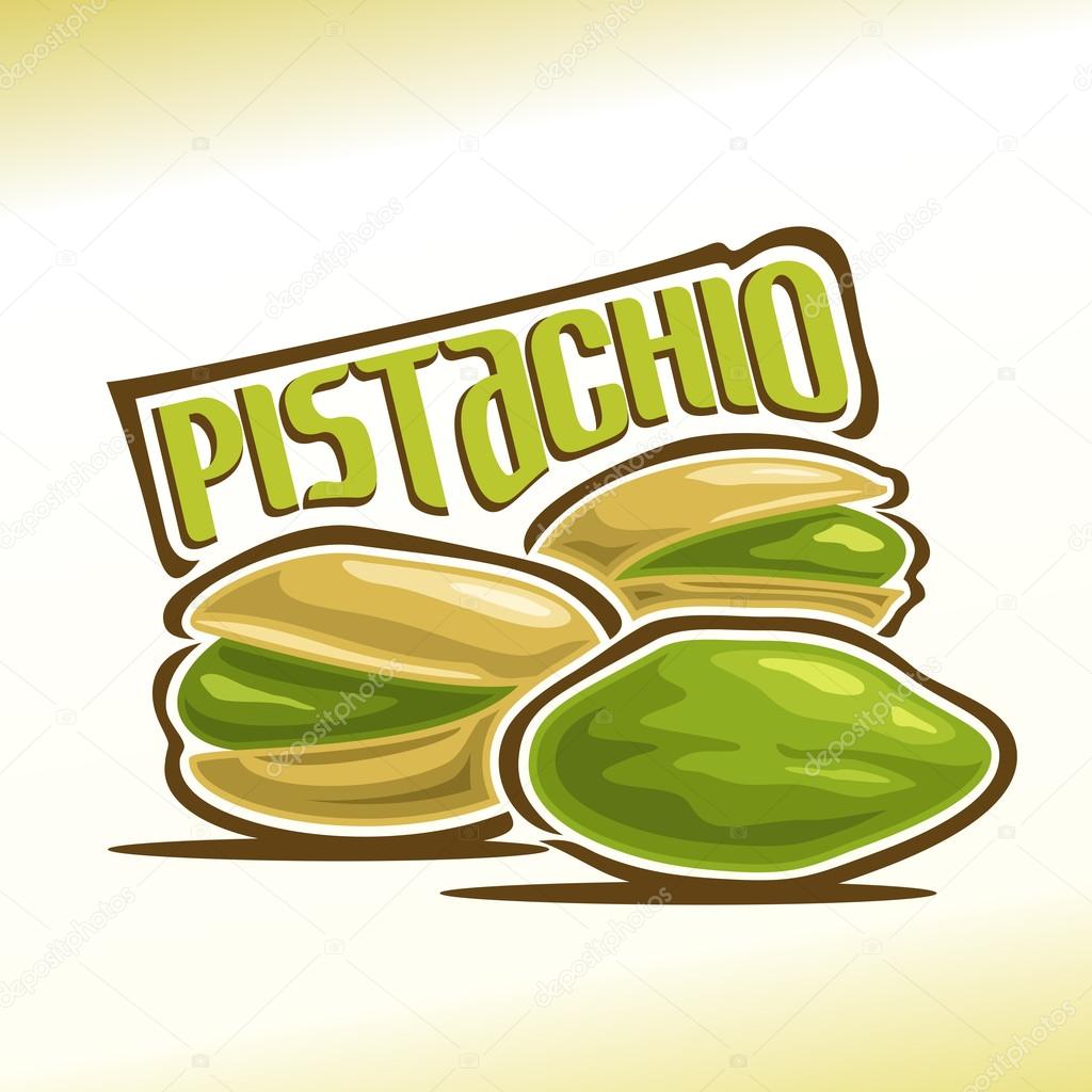 Vector illustration on the theme of the logo for pistachio nuts, consisting of three nutlets, one of which peeled and the other two in the shell cracked