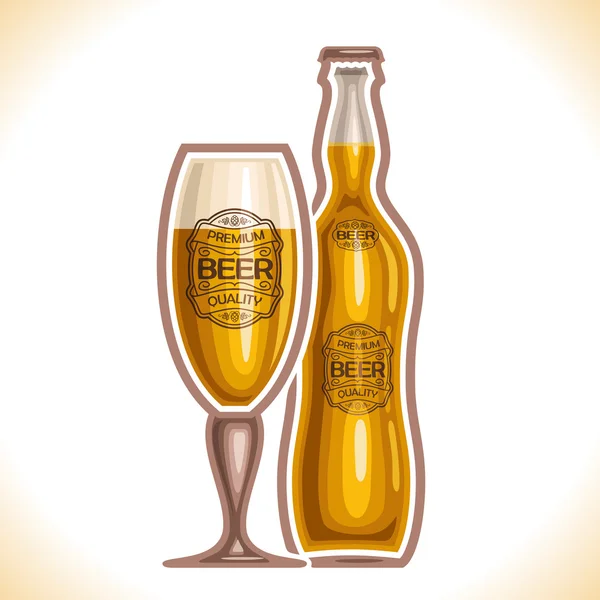 ガラスのカップとボトルのビールのためのベクトルのロゴ — ストックベクタ