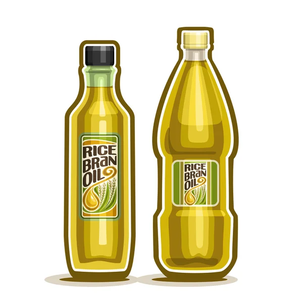 Logotipo vectorial 2 plástico amarillo y vidrio Botella con aceite de salvado de arroz puro — Vector de stock