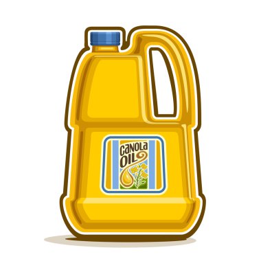 Vector logo big yellow plastic Bottle with Canola Oil  clipart