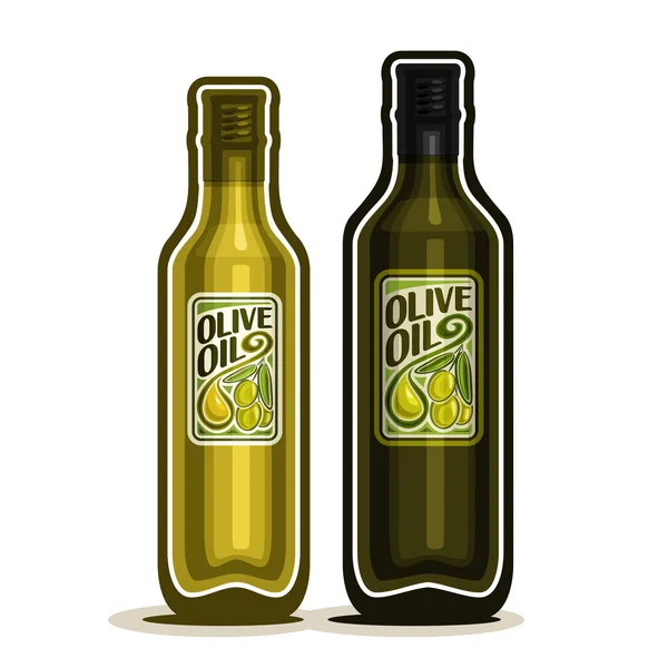 矢量标志 2 绿色玻璃与纯橄榄油瓶 — 图库矢量图片