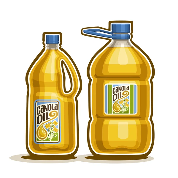 Vector logo 2 big yellow plastic Bottle with Canola Oil — Stock Vector