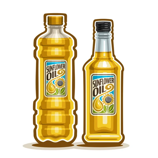 Logo vectoriel 2 plastique jaune et bouteille en verre avec huile de tournesol pure — Image vectorielle