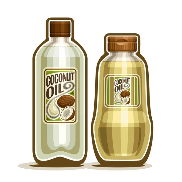 Logotipo vectorial 2 plástico amarillo y vidrio Botella con aceite de coco puro — Vector de stock