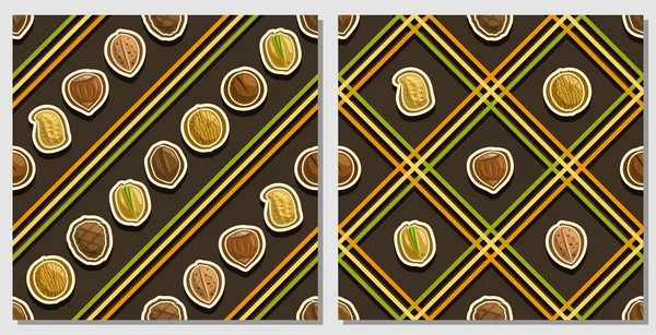 Vector Nut Seamless Patterns Quadrati Sfondi Dado Ripetizione Serie Illustrazioni — Vettoriale Stock