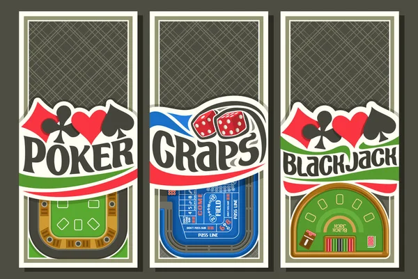 Vektor Set Von Glücksspiel Layouts Mit Copyspace Dekorative Faltblätter Mit — Stockvektor