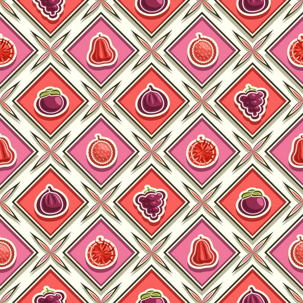 Vector Fruit Seamless Pattern Square Repeating Fruit Background Isolated Illustrations — Stock Vector