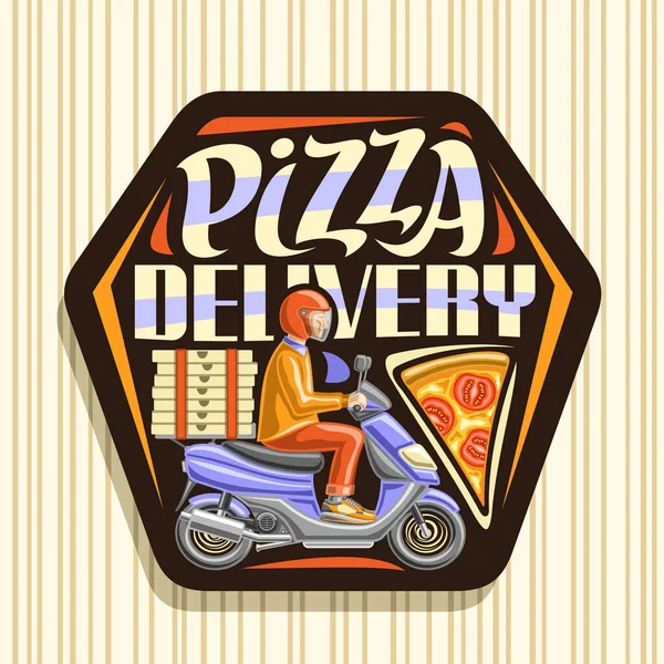 Logotipo Vectorial Para Entrega Pizza Señalización Oscura Con Ilustración Mensajero — Archivo Imágenes Vectoriales