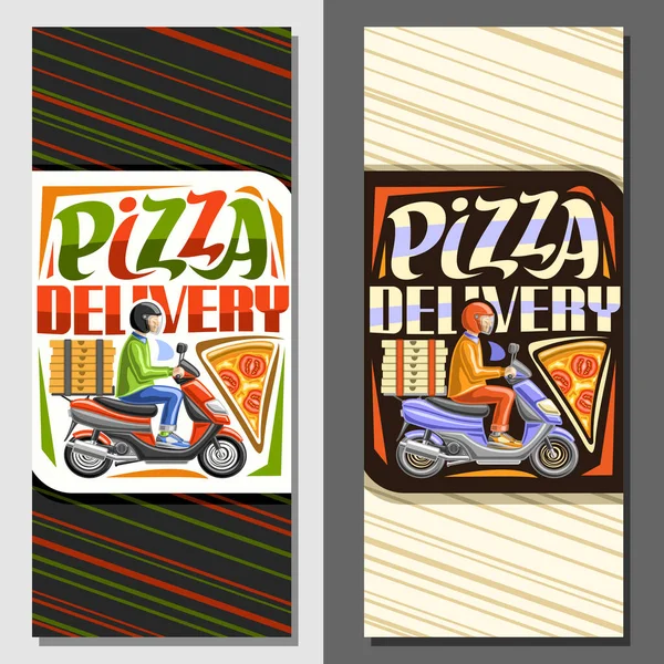 Diseños Vectoriales Para Pizza Delivery Ilustración Mensajero Caballo Casco Motocicleta — Archivo Imágenes Vectoriales