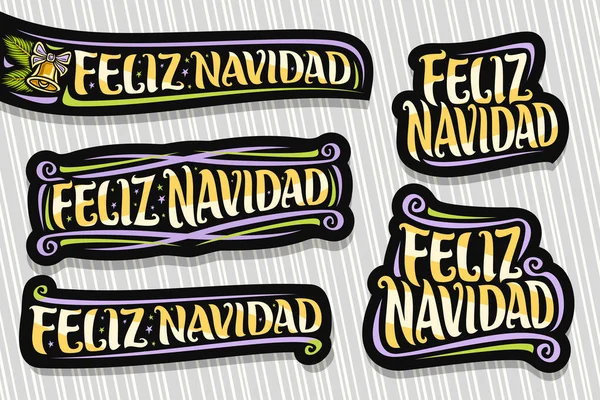 Ensemble Vectoriel Pour Joyeux Noël Langue Espagnole Logos Sombres Isolés — Image vectorielle