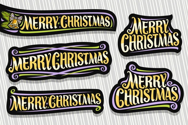 Ensemble Vectoriel Pour Joyeux Noël Logos Découpés Foncés Avec Police — Image vectorielle