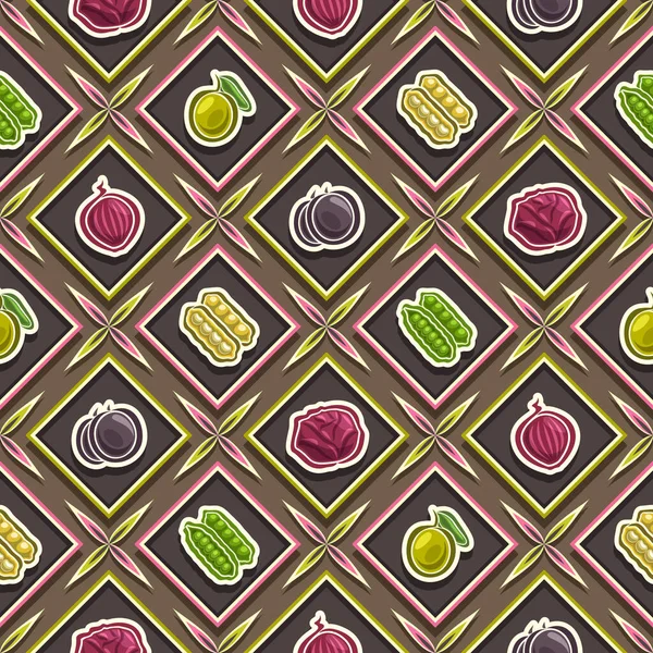 Vector Vegetable Seamless Pattern Quadratischer Sich Wiederholender Hintergrund Isolierte Abbildungen — Stockvektor