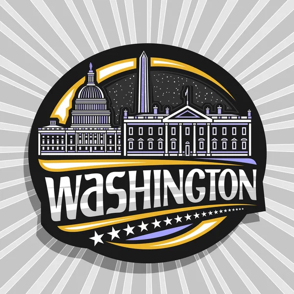 Logotipo Vetor Para Washington Crachá Decorativo Preto Com Ilustração Famosa — Vetor de Stock