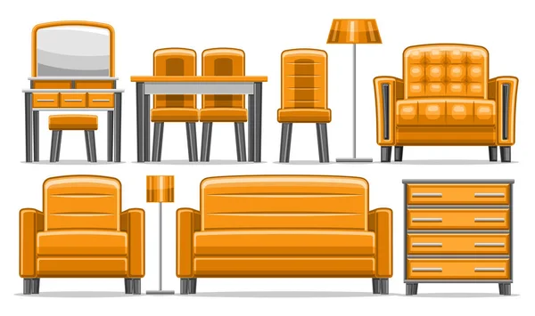 Vector Furniture Set Collection Cut Out Illustrations Trendy Orange Furniture — Stock Vector